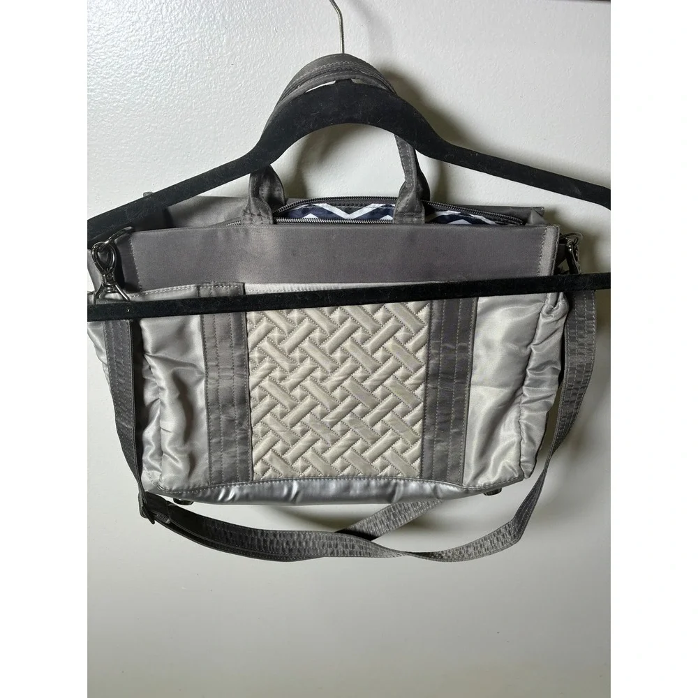 Lug Romper Metallic Grey Silver Quilted Crossbody Satchel Travel Bag Chevron